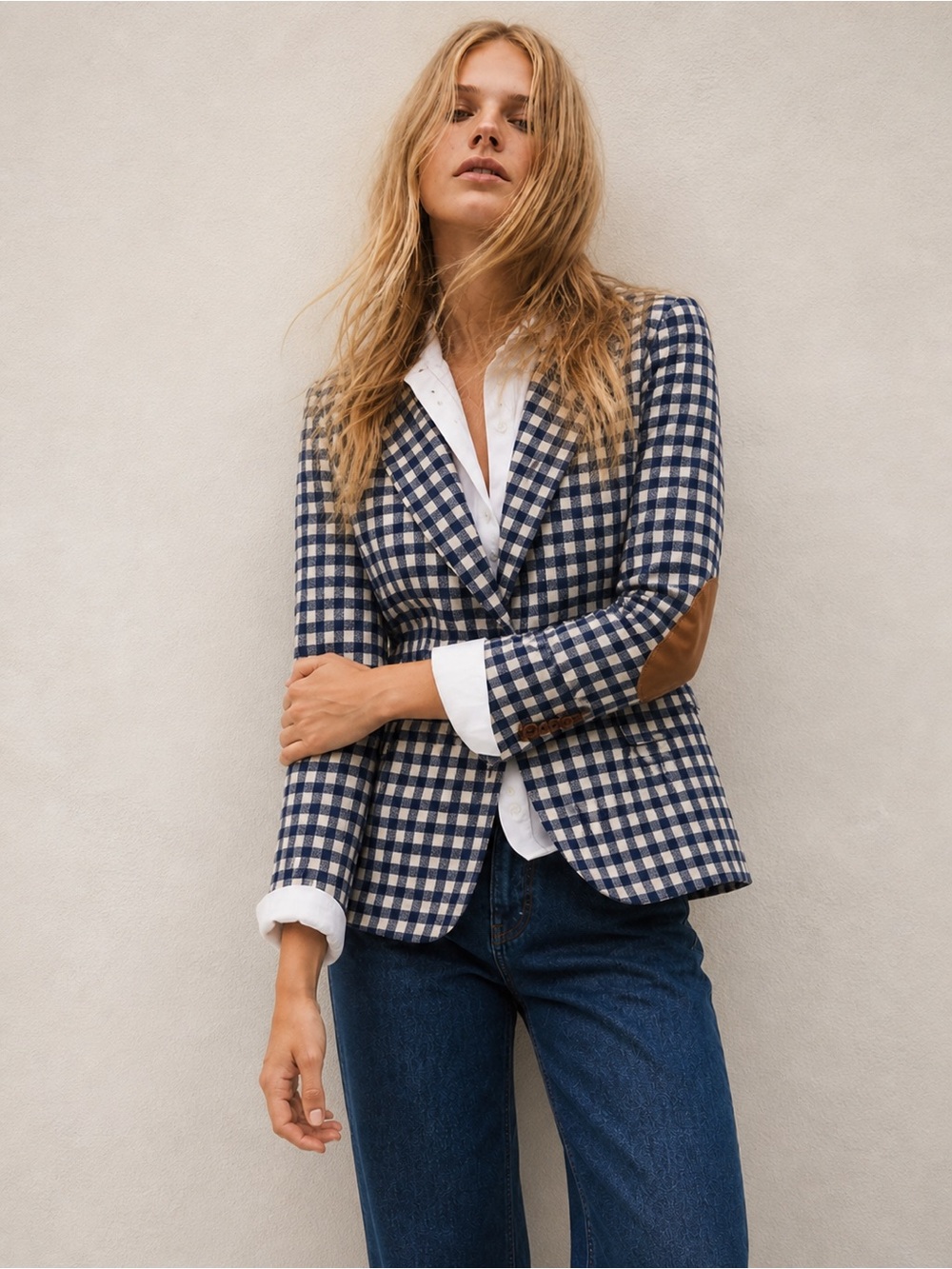 SMYTHE Gingham Linen & Leather Blazer | Size 4